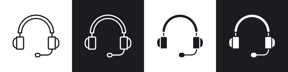 Headset icon in thin line and Flat Design.