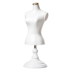 Elegant white dress form mannequin on wooden stand with adjustable height for tailo sewing fashion design studio display and fitting purposes
