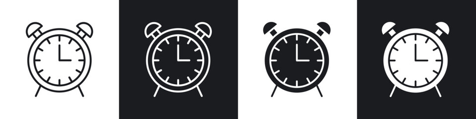 Clock icon in thin line and Flat Design.