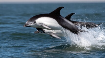 Fototapeta premium Commerson's Dolphins Leaping in Open Water
