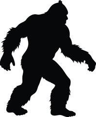 Fototapeta premium Epic Bigfoot Silhouette Vector Collection Featuring Forest, Mountain, and Mythical Cryptid Scenes in Minimalist Black Style
