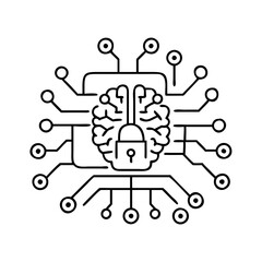 ai in cybersecurity icon, ai in cybersecurity line art - simple line art of ai in cybersecurity, perfect for ai in cybersecurity logos and icons
