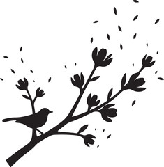 birds on a branch, bird, tree, branch, vector, nature, illustration, birds, spring, flower, animal, leaf, design, love, cute, cartoon, card, floral, plant, drawing, decoration, season, summer, twig, p