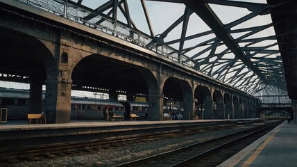 Train crossing scenic bridge in lush green mountain landscape