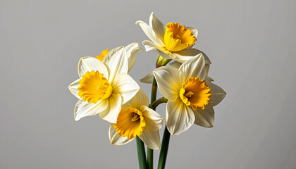 Elegant cluster of daffodil in a minimalist style, with buttercream and ivory tones, smooth curves