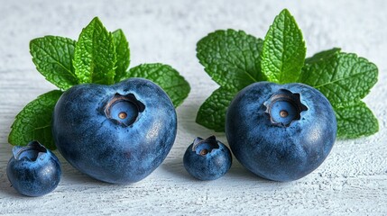 Obraz premium Fresh blueberries with mint leaves