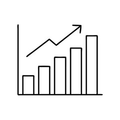 bar graph with rising bars icon, bar graph with rising bars line art - simple line art of bar graph with rising bars, perfect for bar graph with rising bars logos and icons