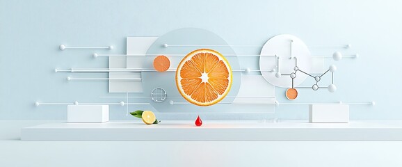 Fresh citrus fruit slice, science-inspired design