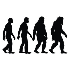 Epic Bigfoot Silhouette Vector Collection Featuring Forest, Mountain, and Mythical Cryptid Scenes in Minimalist Black Style