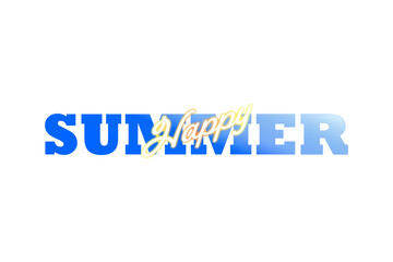 夏の訪れを祝福する、Happy Summer（ハッピーサマー）の文字の、シンプルなロゴマーク（ベクター素材）
