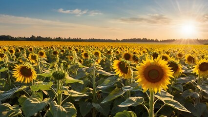 sunflower field with blue sky summer