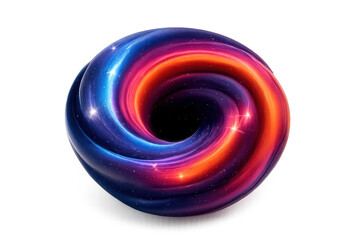 Vivid, swirling donut-shaped object with cosmic colors and glowing star-like accents.