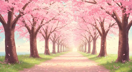 Fototapeta premium Serene Pink Blossom Tunnel Path to Light
