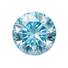 A light blue zircon viewed directly from above, round cut with brilliant sparkle
