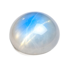 A moonstone viewed directly from above, glowing with a milky iridescence