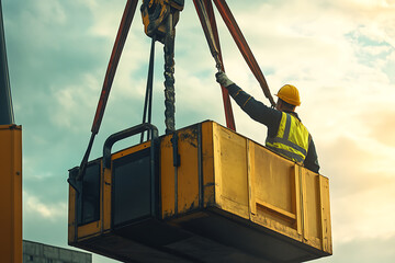 Construction Worker Operating Crane Hoist