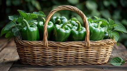Fresh green peppers in a basket (5)