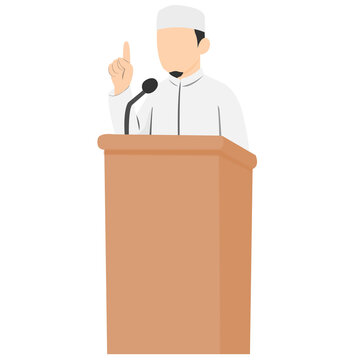 Islamic Speaker at Podium Delivering a Lecture