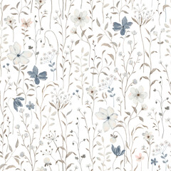 
Watercolor seamless floral pattern with delicate abstract wildflowers and plants, isolated hand-drawn print for textile, wallpapers or background in provence style.