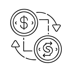 currency exchange icon, currency exchange line art - simple line art of currency exchange, perfect for currency exchange logos and icons