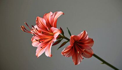 Obraz premium Graceful stem of alstroemeria in a minimalist style, with coral and dusty rose palette