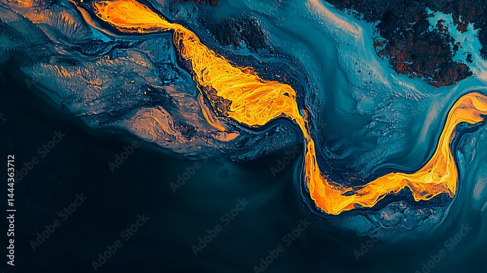 Wall mural serene abstract representation of a vast body of water with three-dimensional curves and glowing ref