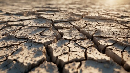 Fototapeta premium Close-up of cracked earth depicting drought conditions, arid landscape focus
