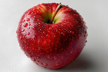 Crimson Apple: A vibrant, juicy red apple glistens with refreshing water droplets, showcasing its natural freshness and the purity of its essence.