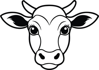 simple black and white cow head illustration