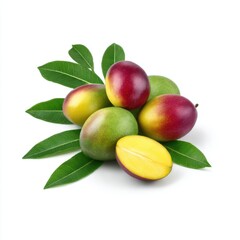 Pile of fresh mangoes isolated on white background