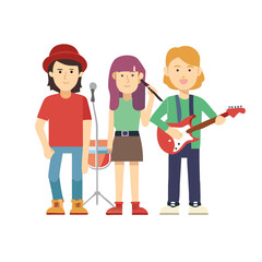 Flat Illustration of Music Band Performing on Stage