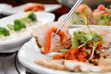 Boiled pork and radish kimchi
