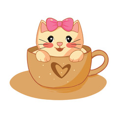 cat with a cup of tea illustration art