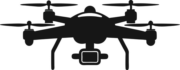  black and white illustration of a drone with camera