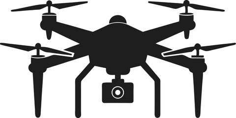  black and white illustration of a drone with camera