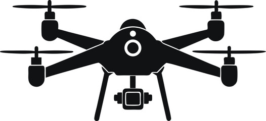  black and white illustration of a drone with camera