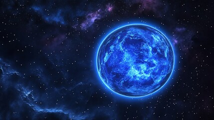 Obraz premium Mystic Blue Planet with Glowing Atmosphere in a Starry Universe Background
