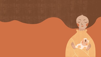 Mother and Baby Illustration in Warm Earth Tones Background