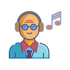 Senior Listening to Music with Headphones Icon Illustration
