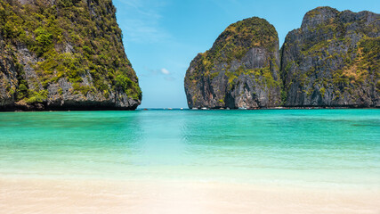 Captivating horizontal landscape showcasing the stunning Maya Bay beach on Thailand s Koh Phi Phi....