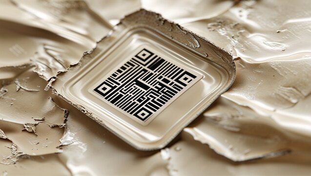 Abstract Composition Featuring a QR Code Within a Metallic Texture Surface