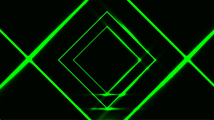 Abstract dark background green neon light square shapes