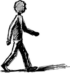 Walking individual in urban setting street scene black and white dynamic perspective human experience