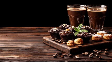 Fototapeta premium Luxurious chocolate dessert served alongside a freshly brewed cup of coffee for perfect pairing