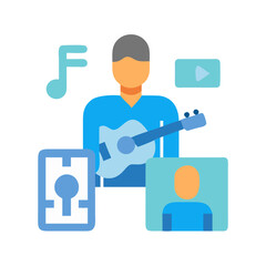 Online guitar lesson and music collaboration illustration