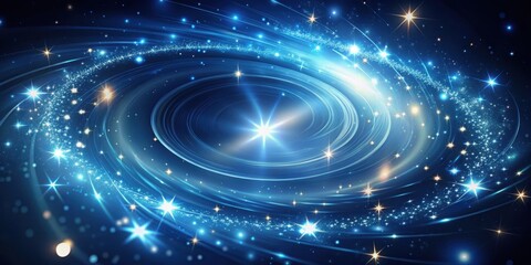 Obraz premium Vortex of swirling lights and stars in a dark blue background with a sense of depth and movement, night sky, loopy