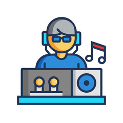 Fototapeta premium DJ mixing music with headphones and audio mixer