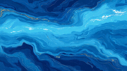 Obraz premium A vibrant abstract painting featuring fluid strokes of blue and white with subtle gold accents, evoking the serenity and dynamism of ocean waves.