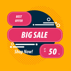 blue pink and orange big sale promotion design in abstract shapes style