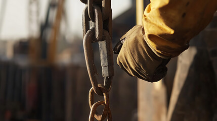 Construction Worker Holding a Heavy Chain